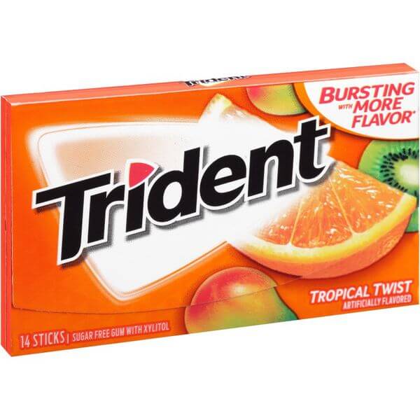 Trident Sugar Free Gum - Tropical Fruit Flavored 21.6g